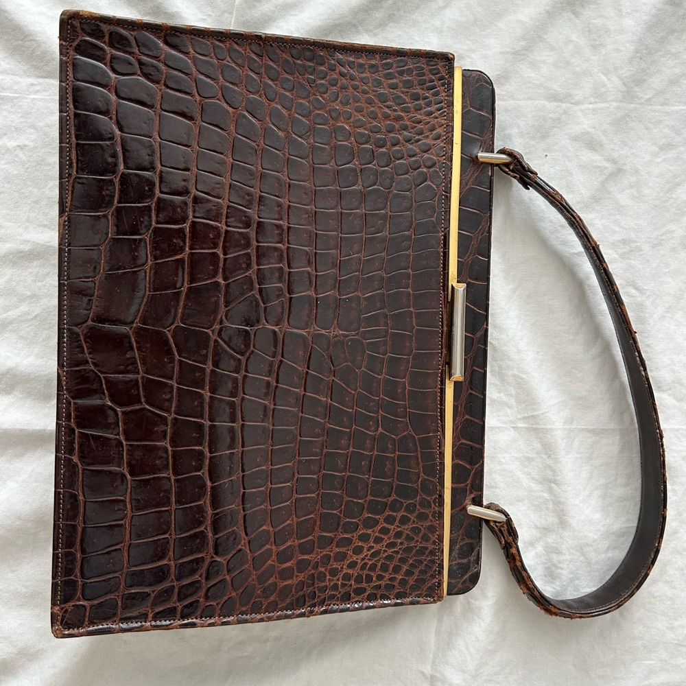 Elegant Brown Crocodile Leather Bag
